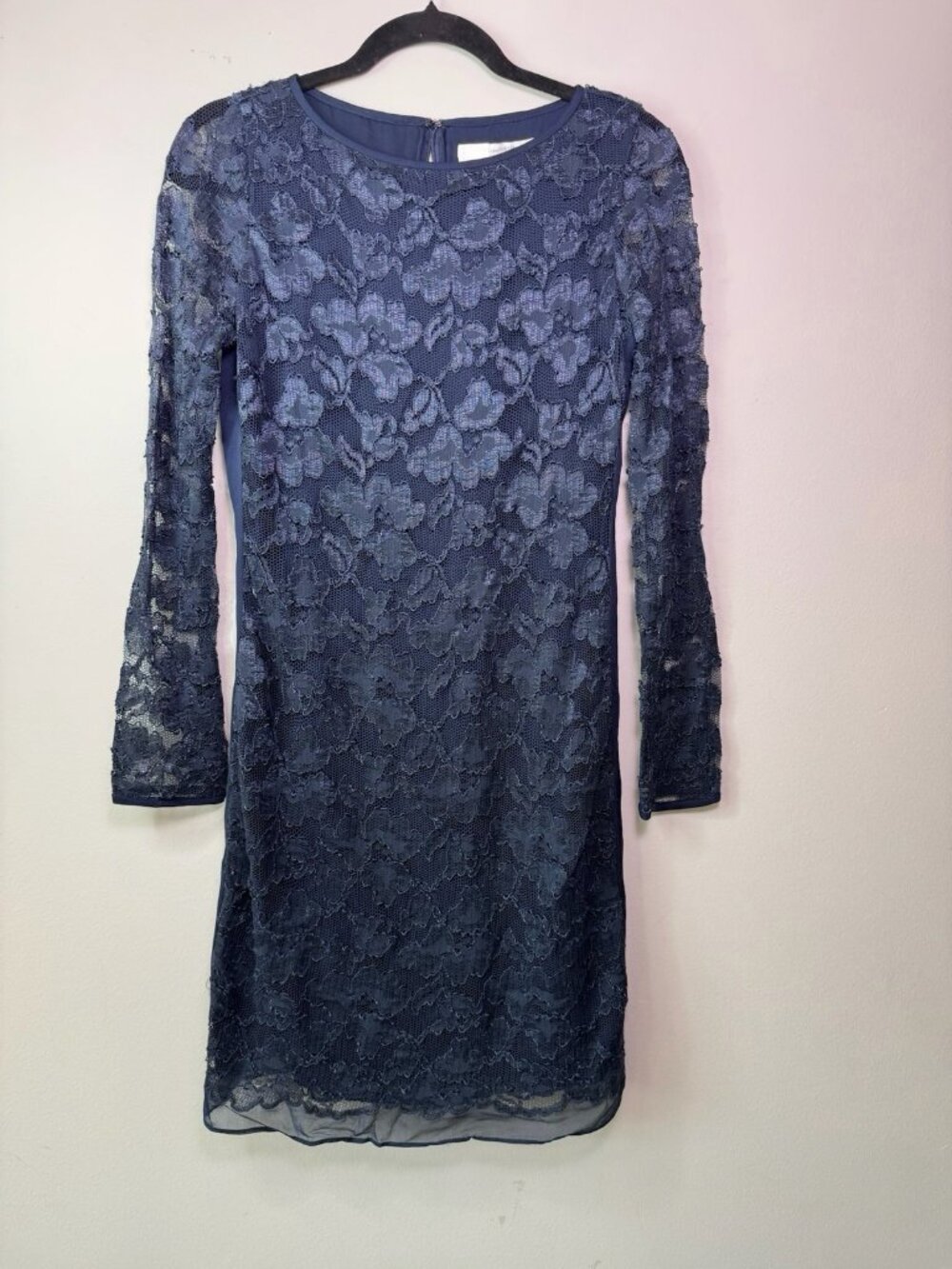 Diane von Furstenberg Navy Blue Long Sleeve Lace Midi Dress Size 6